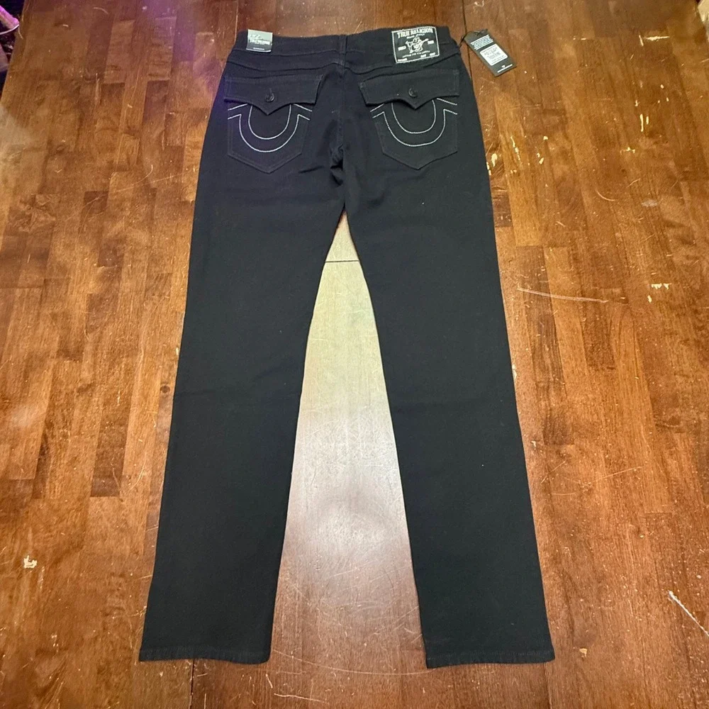 NWT True Religion Rocco Relaxed Skinny Jeans Mens 32 Black Flap Pocket 105707